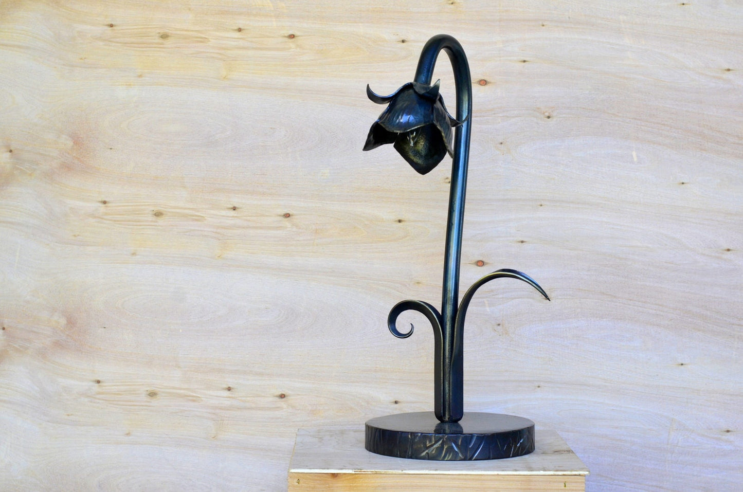 Metal Flower Lamp * Blacksmith Made Lamp Art * Hand Forged Table Lamp * Handmade Industrial Lamp for Your Living Room and Home