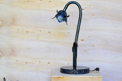 Metal Flower Lamp * Blacksmith Made Lamp Art * Hand Forged Table Lamp * Handmade Industrial Lamp for Your Living Room and Home