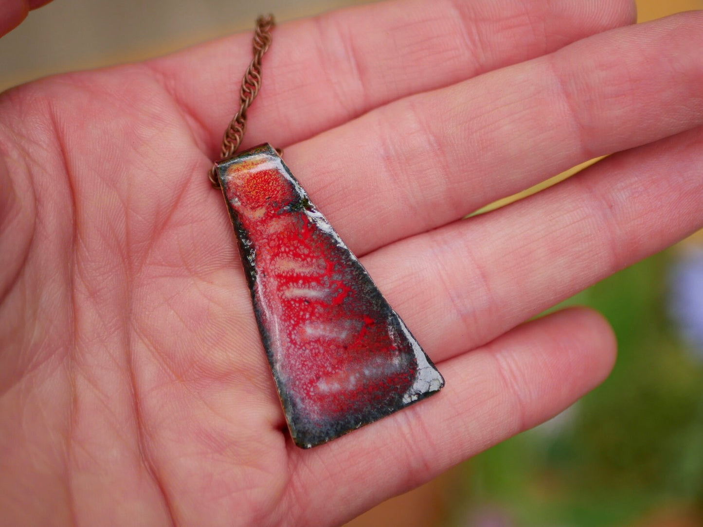 Red Unique Necklace*Copper Necklace * Enamel Jewelry *Fire Jewelry *  Handmade Enamel Jewelry *Handmade Necklace* Necklace for Women