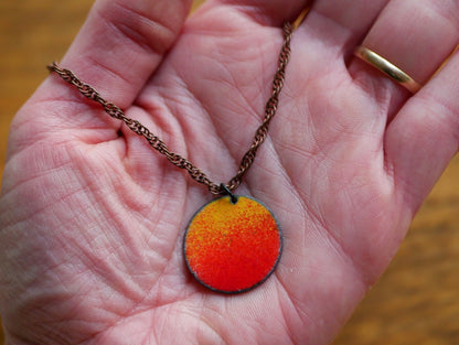 Round Sunset Ombre Necklace *Copper Necklace * Enamel Jewelry * Boho Jewelry *  Handmade Enamel Jewelry * Fire Pendant* Enameled Necklace