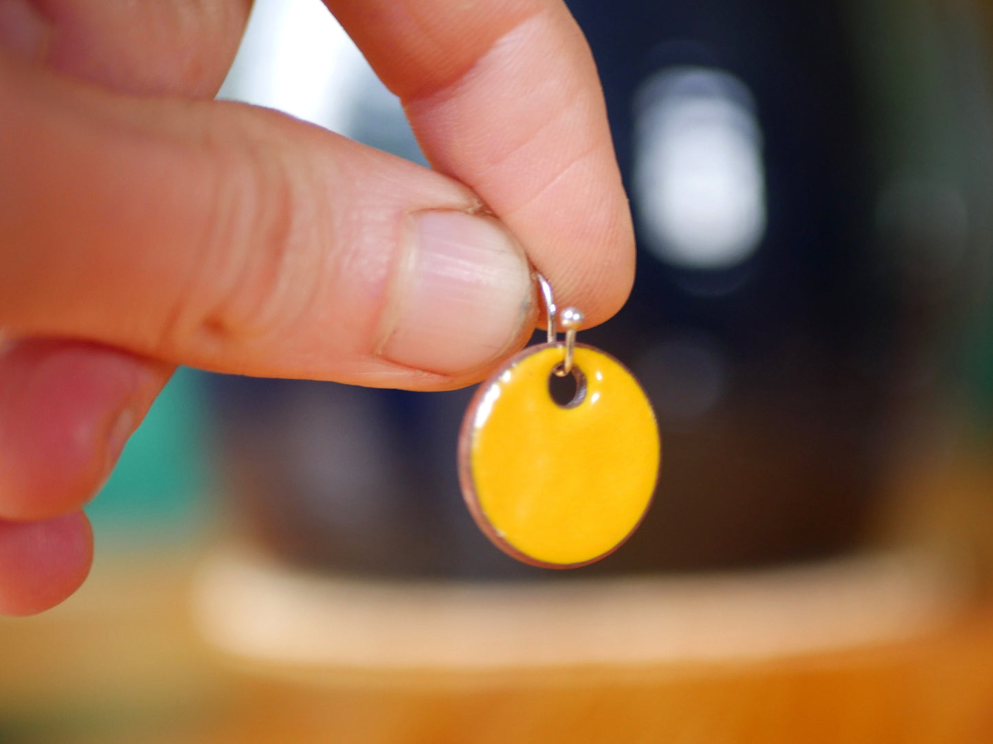 Goldenrod Yellow Short Dangle Earrings Women * Copper Enamel Jewelry * Handmade Earrings * Round Earrings * Circle Jewelry * Enameled Copper