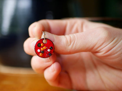 Red Enamel Confetti Earrings * Glass Dangle Earrings*  Celebration Jewelry * Polka Dot Earrings * Party Jewelry * Pattern Earrings