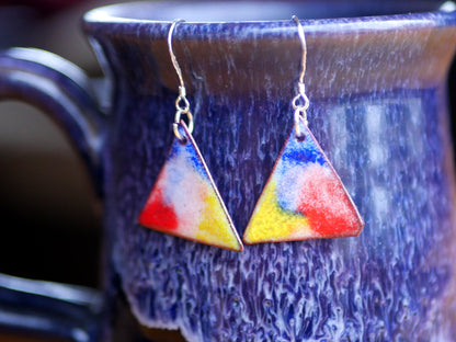 Primary Colors  Short Dangle Earrings Women * Copper Enamel Jewelry* Handmade Earrings * Unique Teacher Earrings *Watercolor Enameled Copper