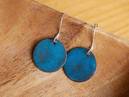 Aqua Blue Green Short Dangle Earrings Women * Copper Enamel Jewelry *Handmade Earrings *Round Earrings *Circle Jewelry * Enameled Copper