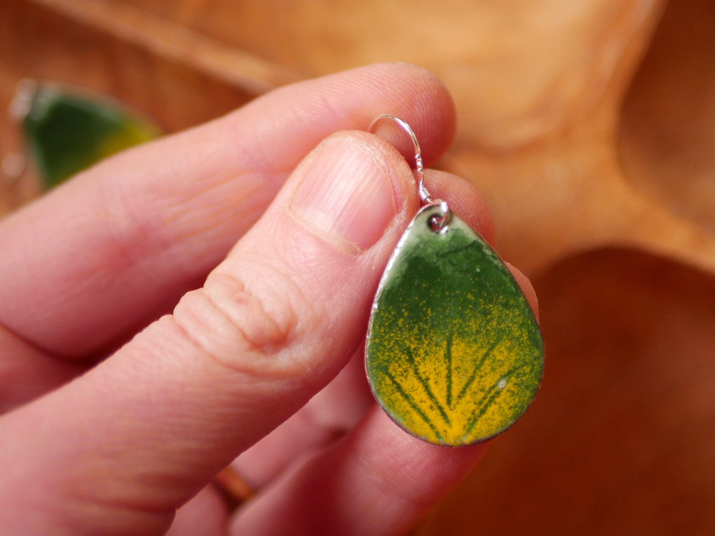 Hand Enameled Leaf Earrings * Green and Yellow Jungle Jewelry * Colorful Dangle Earrings * Spring Jewelry * Torch Fired Enamel * Leafy