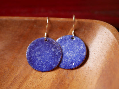 Speckled Blue Purple Short Dangle Earrings Women * Copper Enamel Jewelry *Handmade Earrings *Round Earrings *Circle Jewelry *Enameled Copper