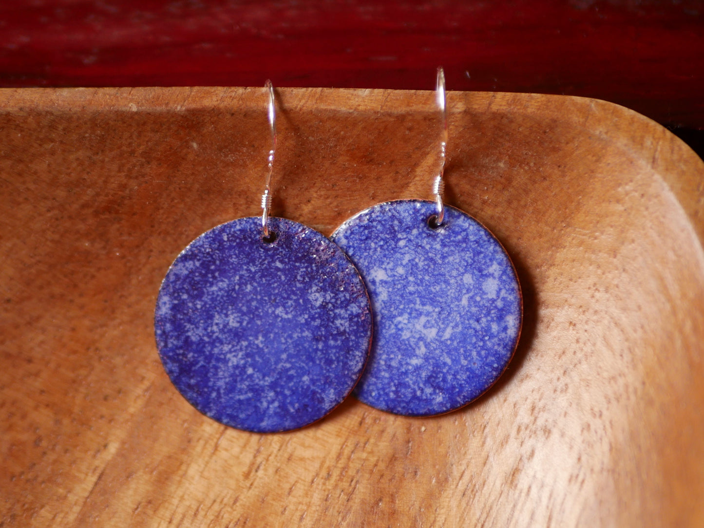 Speckled Blue Purple Short Dangle Earrings Women * Copper Enamel Jewelry *Handmade Earrings *Round Earrings *Circle Jewelry *Enameled Copper