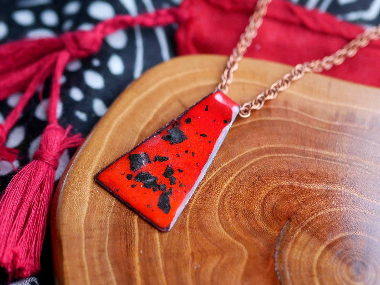 Textured Orange Necklace *Copper Necklace * Enamel Jewelry * Boho Jewelry *  Handmade Enamel Jewelry * Fire Pendant* Enameled Necklace