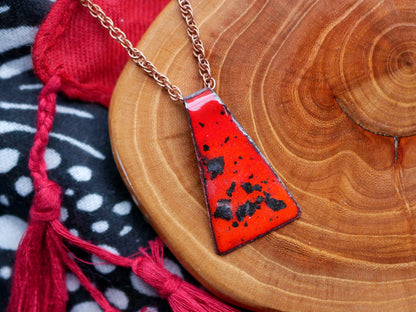 Textured Orange Necklace *Copper Necklace * Enamel Jewelry * Boho Jewelry *  Handmade Enamel Jewelry * Fire Pendant* Enameled Necklace