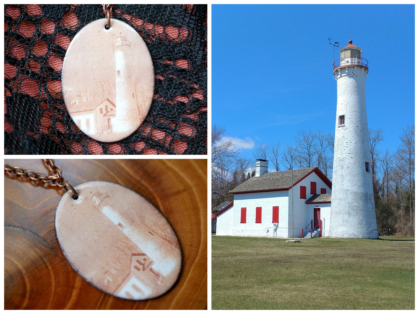 Lighthouse Necklace * Lighthouse Jewelry * Sepia Necklace Enameled Jewelry for Mom * Enamel Necklace * Nautical Sea Jewelry * Beach Jewelry