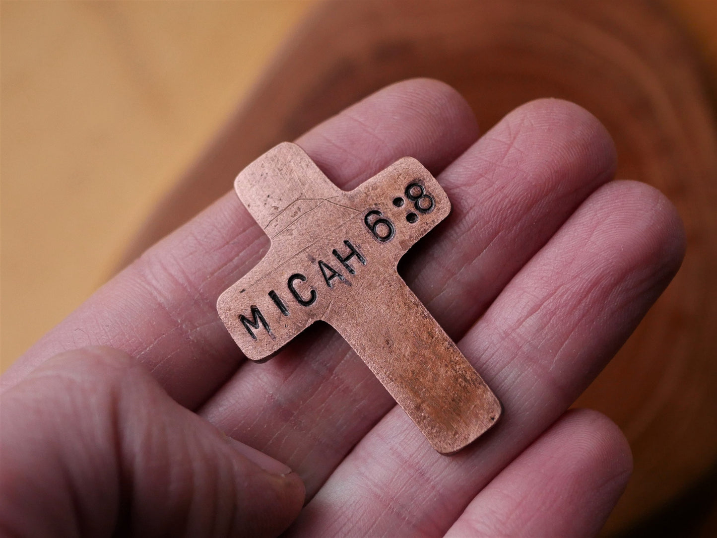 Hand Forged Copper Cross * Hammered Pocket Cross * Small Cross * Personalized Cross with Bible Verse * Christian Gift for Men or Women