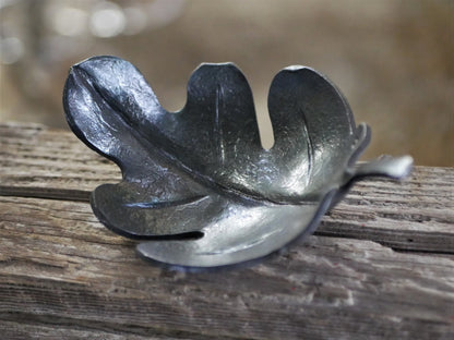 Steel Oak Leaf Bowl * Hand Forged Hammered Art Sculpture * Anniversary Blacksmith Made Sculpture * Leaf Bowl Dish Metal