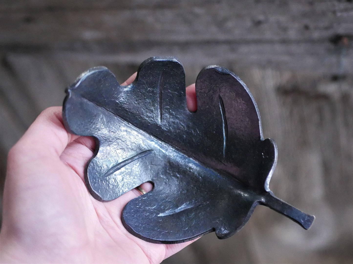 Steel Oak Leaf Bowl * Hand Forged Hammered Art Sculpture * Anniversary Blacksmith Made Sculpture * Leaf Bowl Dish Metal