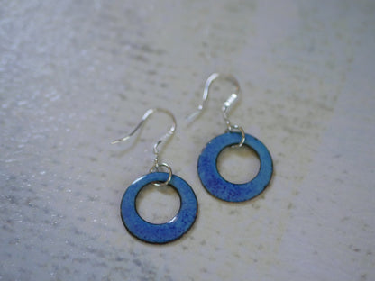 Aqua Blue Green Short Dangle Earrings Women * Copper Enamel Jewelry *Handmade Earrings *Round Earrings *Circle Jewelry * Enameled Copper