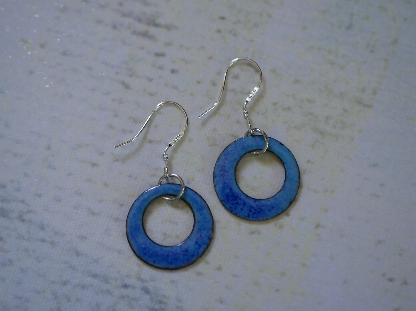 Aqua Blue Green Short Dangle Earrings Women * Copper Enamel Jewelry *Handmade Earrings *Round Earrings *Circle Jewelry * Enameled Copper