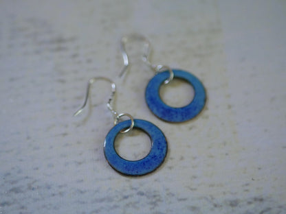 Aqua Blue Green Short Dangle Earrings Women * Copper Enamel Jewelry *Handmade Earrings *Round Earrings *Circle Jewelry * Enameled Copper