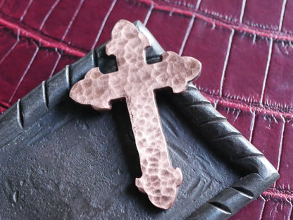 Hand Forged Fluer De Lis Copper Cross * Hammered Pocket Cross * Small Cross * Personalized Cross with Bible Verse * Christian Gift Men Women