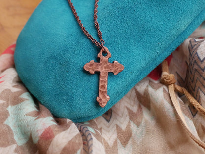 Forged Fluer De Lis Cross Necklace * Hand Forged Copper Cross * Hammered Cross Pendant * Christian Gift for Men or Women * Copper Necklace