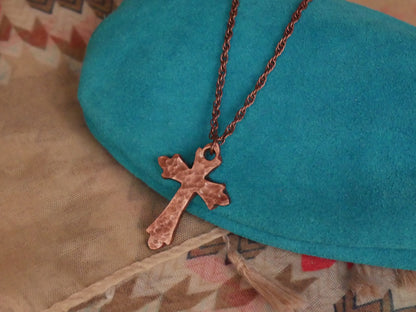 Hand Forged Copper Cross * Hammered Fancy Cross Pendant * Christian Gift for Men or Women * Forged Cross Necklace * Handmade Copper Necklace