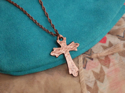 Hand Forged Copper Cross * Hammered Fancy Cross Pendant * Christian Gift for Men or Women * Forged Cross Necklace * Handmade Copper Necklace