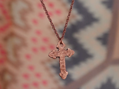 Forged Fluer De Lis Cross Necklace * Hand Forged Copper Cross * Hammered Cross Pendant * Christian Gift for Men or Women * Copper Necklace