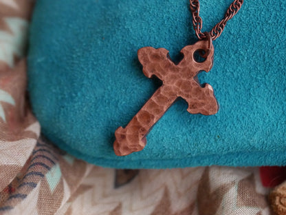 Forged Fluer De Lis Cross Necklace * Hand Forged Copper Cross * Hammered Cross Pendant * Christian Gift for Men or Women * Copper Necklace