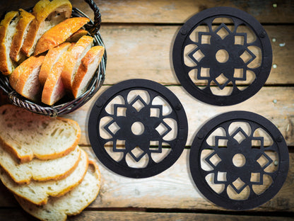 Flower Trivet Set of 3 * Metal Trivets for Hot Dishes * Black Trivets for Hot Pan * Hot Plate Holders * Iron Pot Stand * Hot Plate