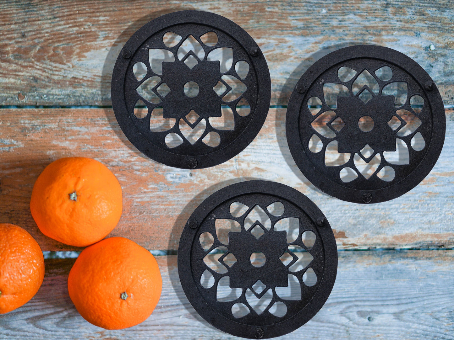 Flower Trivet Set of 3 * Metal Trivets for Hot Dishes * Black Trivets for Hot Pan * Hot Plate Holders * Iron Pot Stand * Hot Plate