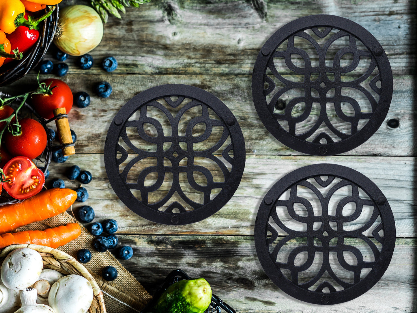 Celtic Knot Trivet Set of 3 * Metal Trivets for Hot Dishes * Black Trivet for Hot Pan * Hot Plate Holders * Iron Pot Stand