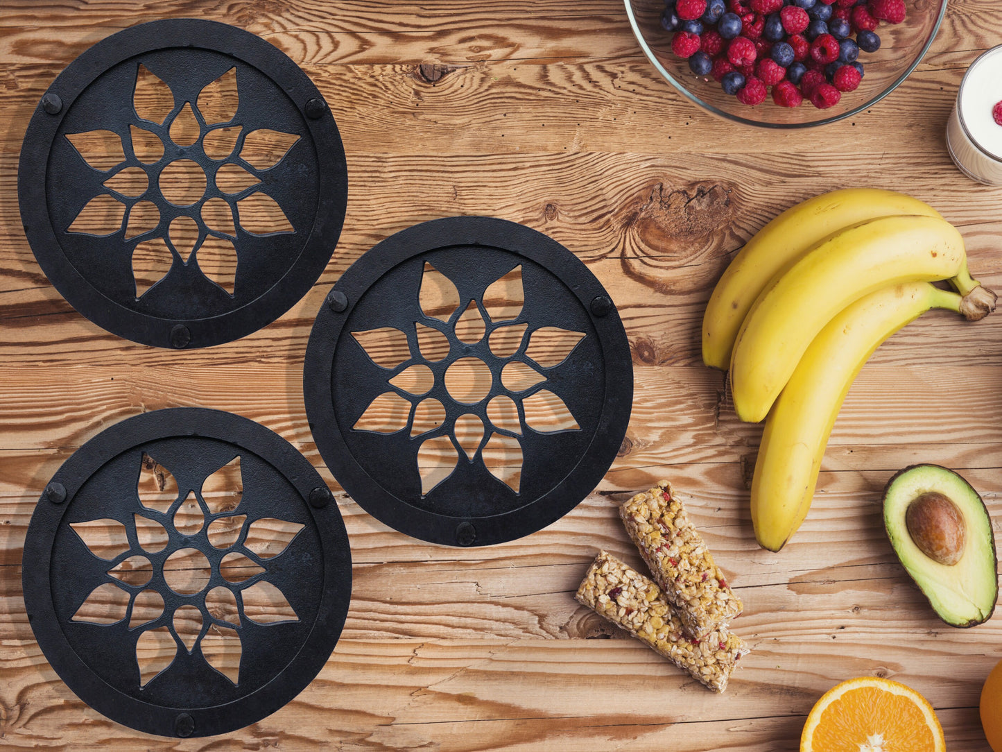 Sunflower Trivet Set of 3 * Metal Trivets for Hot Dishes * Black Trivets for Hot Pan * Hot Plate Holders * Iron Pot Stand * Hot Plate