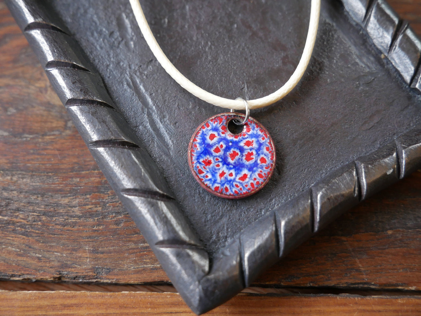 Red White & Blue Short Dangle Earrings Women * Copper Enamel Jewelry *Handmade Earrings *Round Earrings *Circle Jewelry * 4th of July