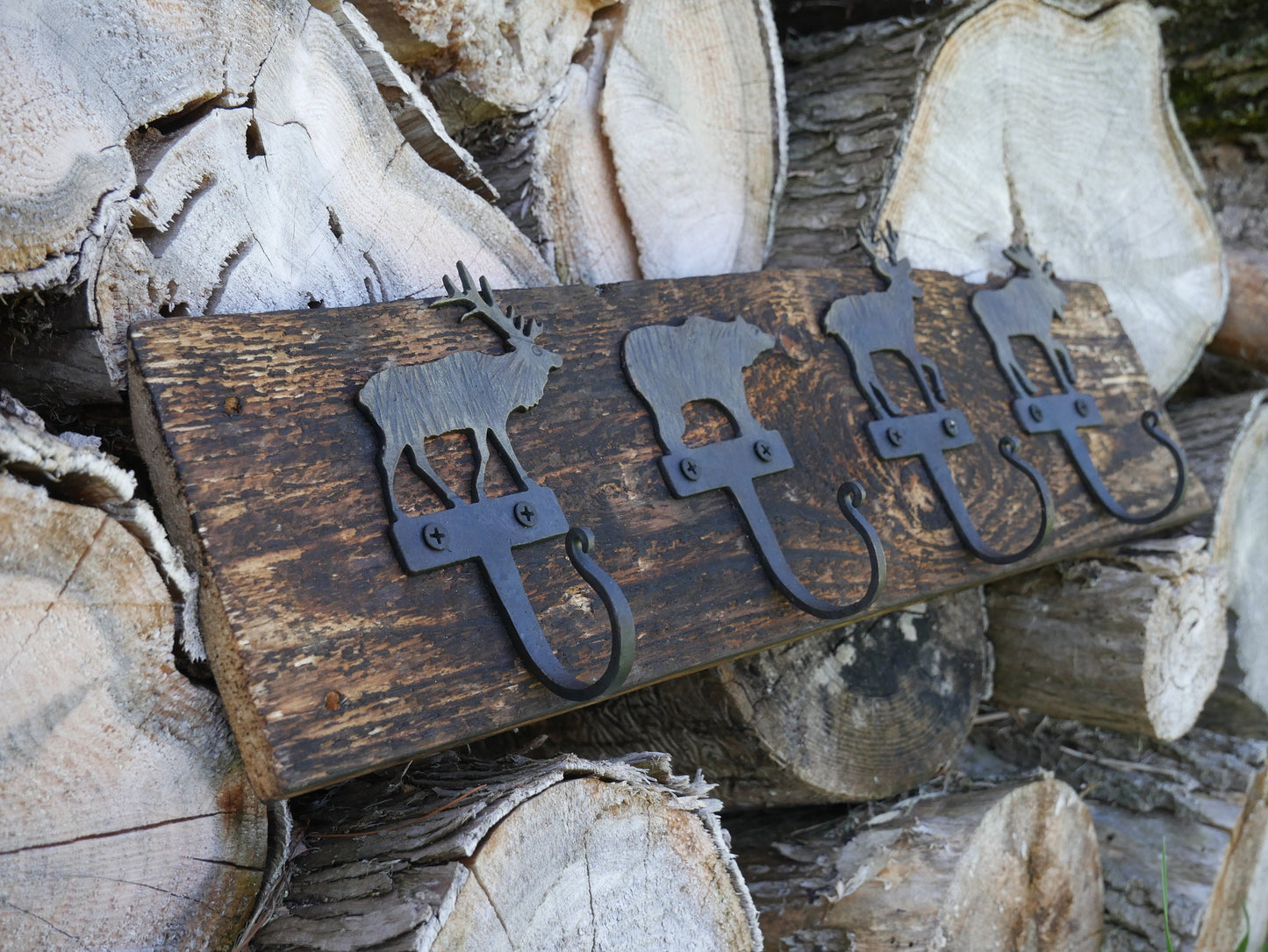 Woodland Animals Wall Coat Rack *Primitive Metal Coat Rack * Blacksmith Made Hand Forged * Gift for Dad * Gift For Him