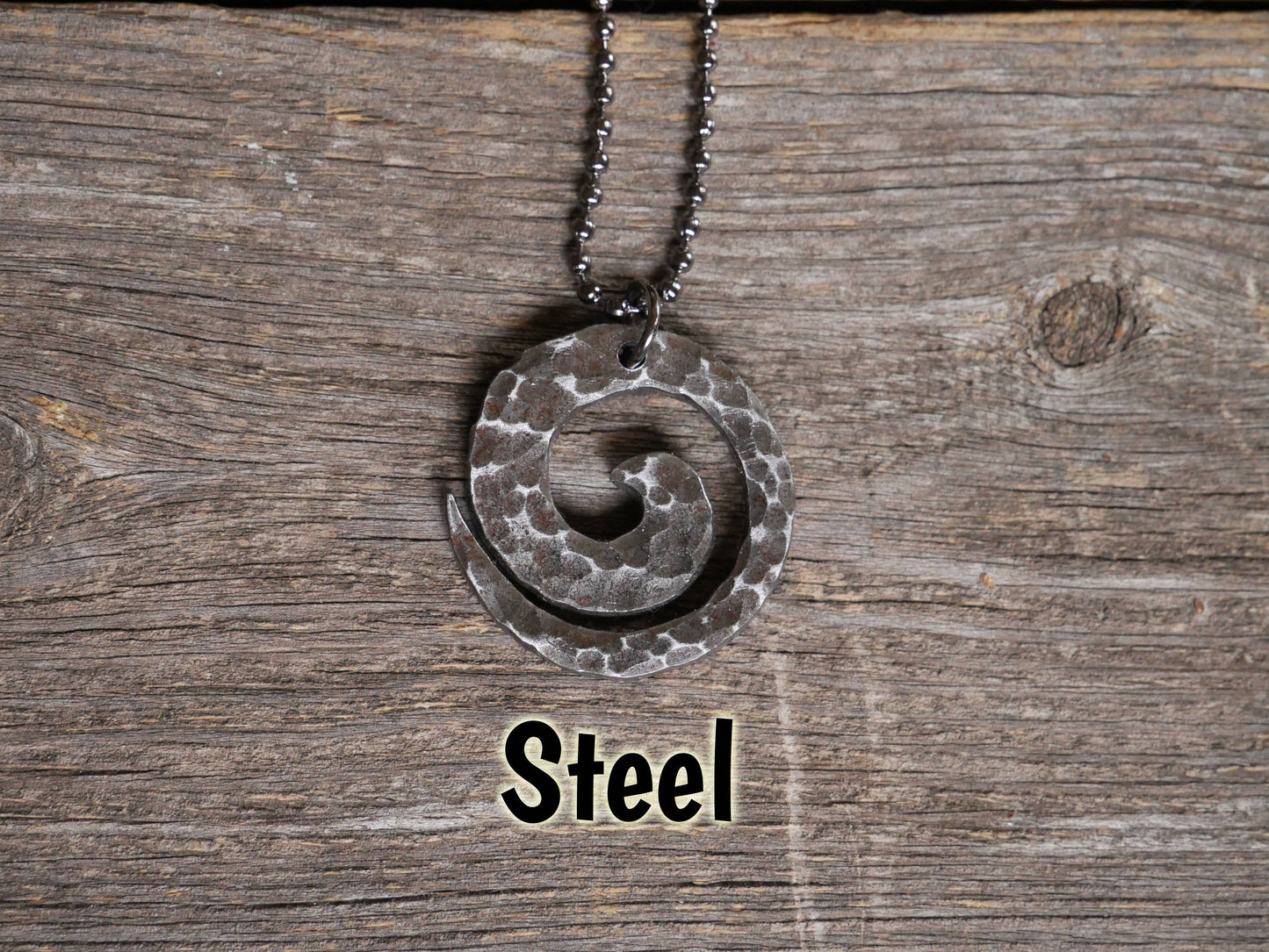 Handmade Spiral Necklace * Brass Copper Steel Swirl Pendant * Wave Surfer Necklace Men * Water Necklace for Men * Hammered Necklace for Him