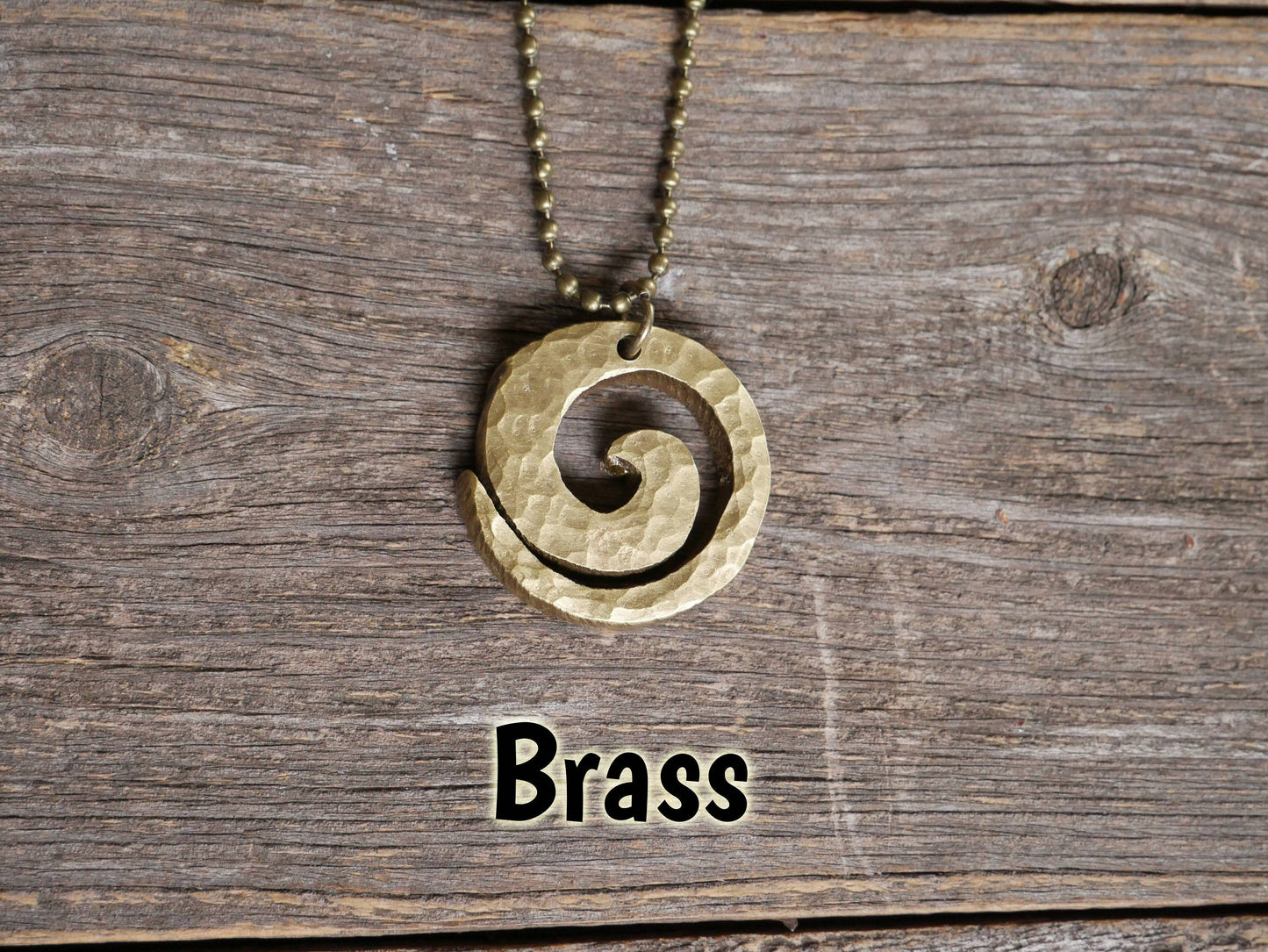 Handmade Spiral Necklace * Brass Copper Steel Swirl Pendant * Wave Surfer Necklace Men * Water Necklace for Men * Hammered Necklace for Him