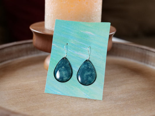 Teal Ocean Depths Swirl Earrings *Dangle Earrings Women * Copper Enamel Jewelry *Handmade Earrings *Round Earrings Enameled Copper Teardrop