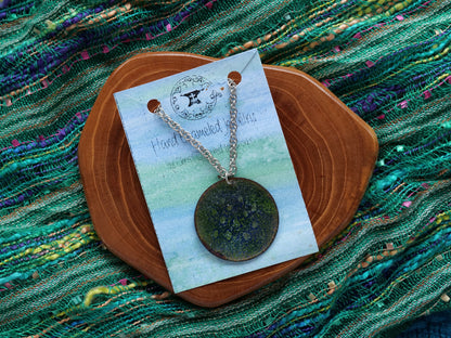 Dark Green Circle Necklace * Geometric Necklace * Emerald Green Jewelry * Geometric Pendant * Shapes Jewelry * Bubbly Necklace