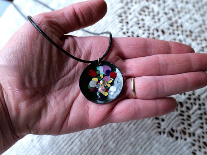 Jackson Polluck Style Jewelry * Enameled Domed Necklace * Necklace for Her * Jewelry for Women* Circle Necklace * Colorful Necklace