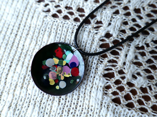 Jackson Polluck Style Jewelry * Enameled Domed Necklace * Necklace for Her * Jewelry for Women* Circle Necklace * Colorful Necklace