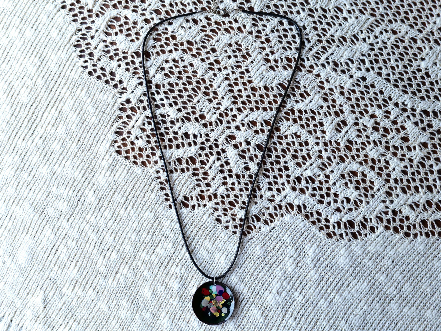 Jackson Polluck Style Jewelry * Enameled Domed Necklace * Necklace for Her * Jewelry for Women* Circle Necklace * Colorful Necklace