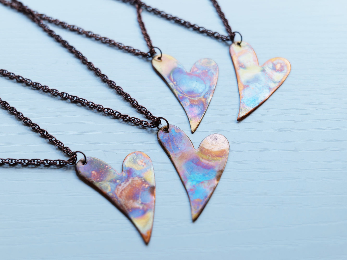 Heart Flame Painted Copper Necklace Pendant * Copper Rainbow Necklace  * 7 Year Anniversary * Copper Jewelry Gifts for Wife * for Women