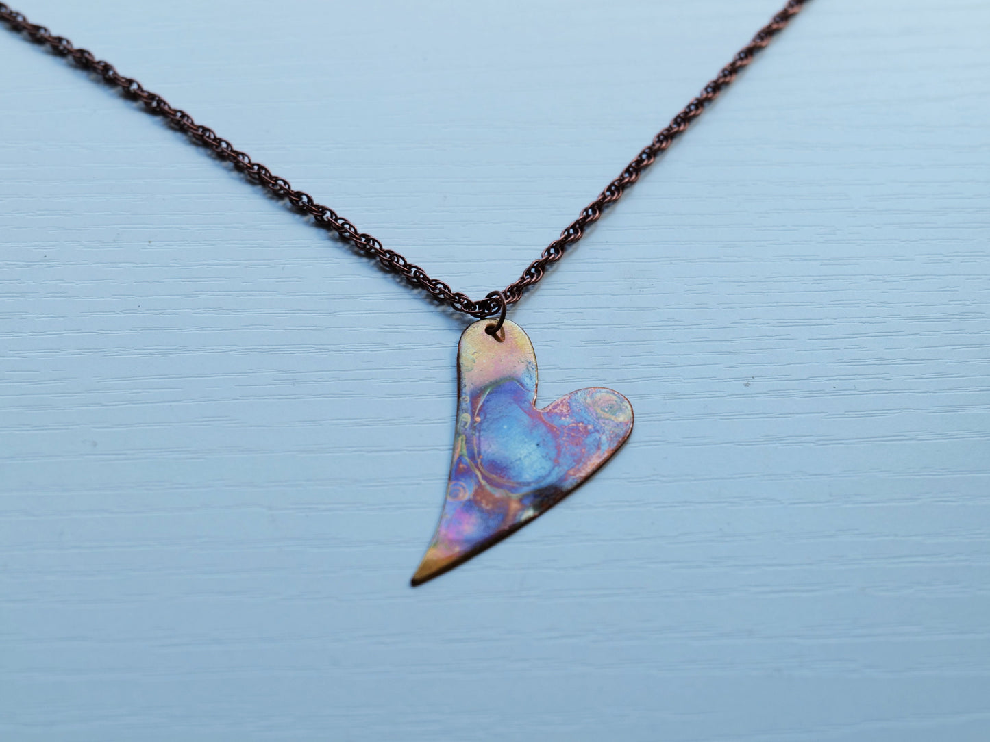 Heart Flame Painted Copper Necklace Pendant * Copper Rainbow Necklace  * 7 Year Anniversary * Copper Jewelry Gifts for Wife * for Women