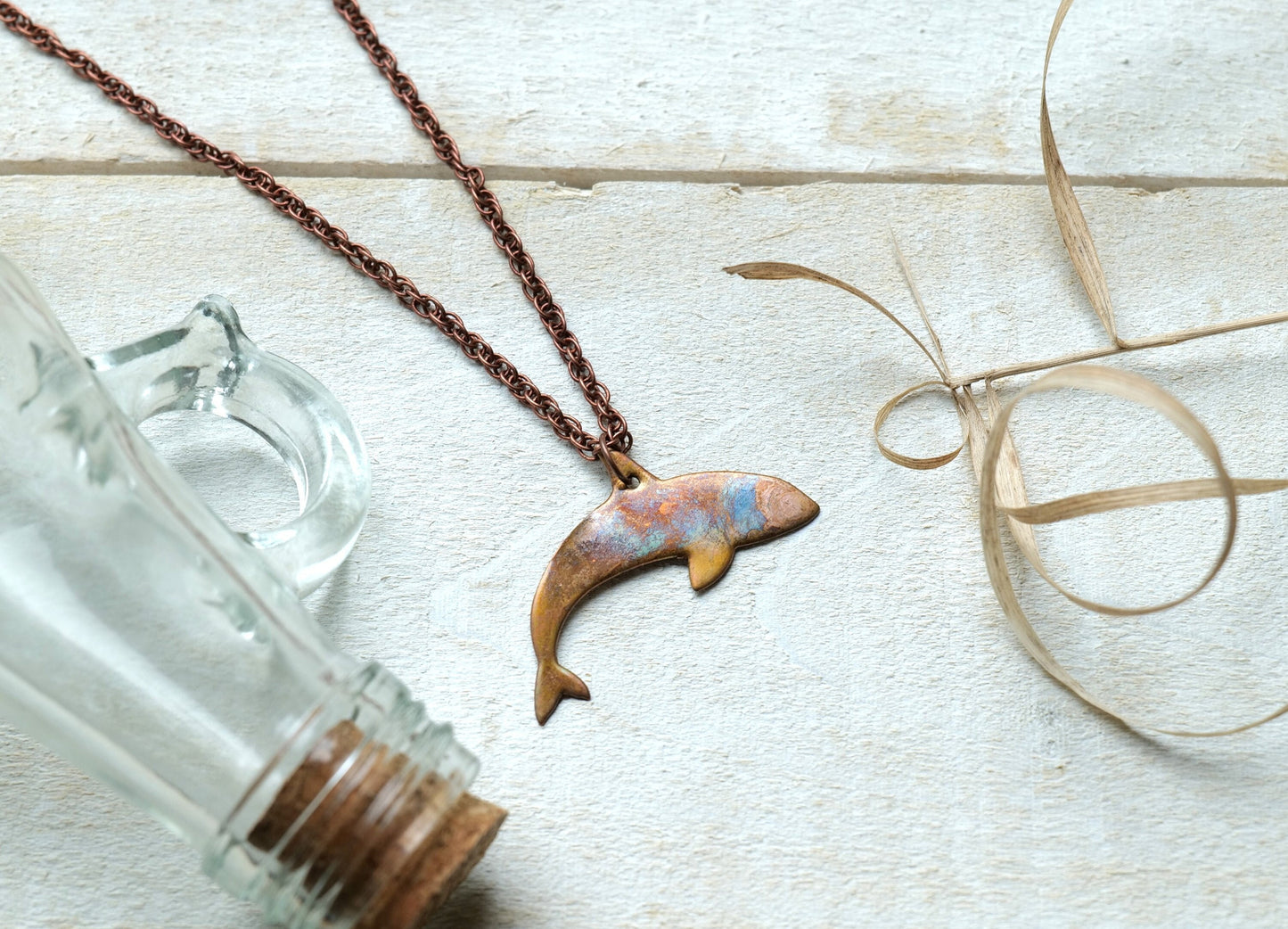 Orca Flame Painted Copper Necklace Pendant * Copper Rainbow Necklace  * 7 Year Anniversary * Copper Jewelry Gifts for Wife * Ocean Animals