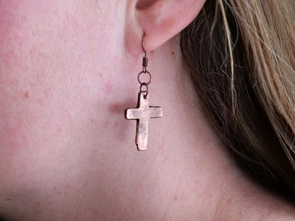 Hand Forged Copper Cross Earrings * Hammered Cross Earrings* Christian Gift for Women * Forged Cross Jewelry * Cross Earrings for Her