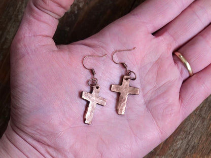 Hand Forged Copper Cross Earrings * Hammered Cross Earrings* Christian Gift for Women * Forged Cross Jewelry * Cross Earrings for Her