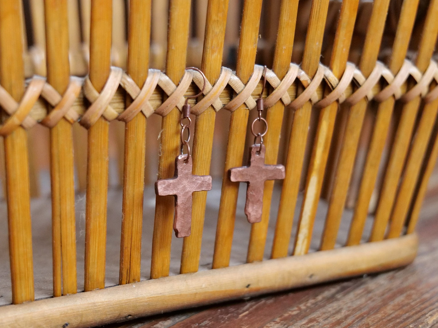 Hand Forged Copper Cross Earrings * Hammered Cross Earrings* Christian Gift for Women * Forged Cross Jewelry * Cross Earrings for Her