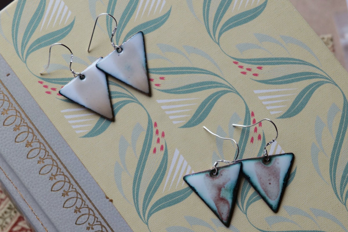 Smokey Grey Minimalist Short Dangle Earrings Women * Copper Enamel Jewelry* Handmade Earrings * Unique Earrings * Enameled Copper