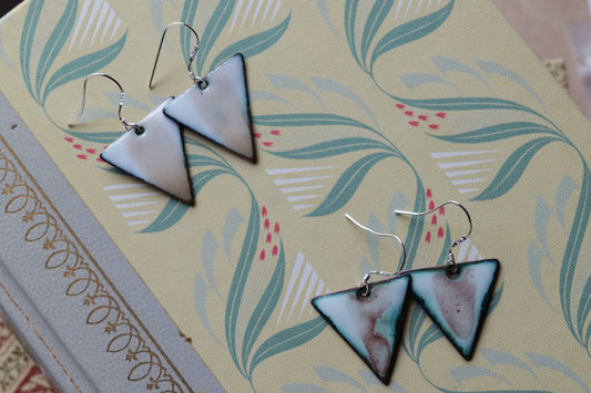 Smokey Grey Minimalist Short Dangle Earrings Women * Copper Enamel Jewelry* Handmade Earrings * Unique Earrings * Enameled Copper