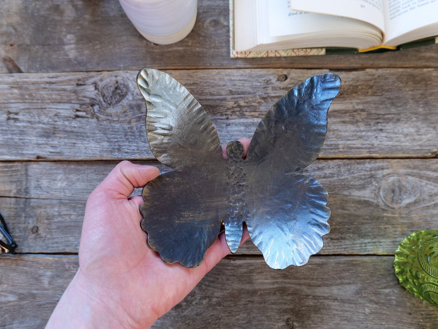 Hammered Butterfly Steel Bowl * Butterfly Decorations * Hand Forged Metal Bowl Blacksmith Made Hammered Dish Gift for Her Steel Gifts Girl