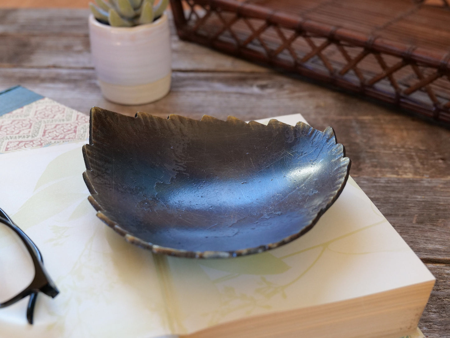 Hammered Aspen Leaf Steel Bowl * Aspen Tree Art * Hand Forged Metal Bowl Blacksmith Made Hammered Dish Gift for Men Steel Gifts for Her