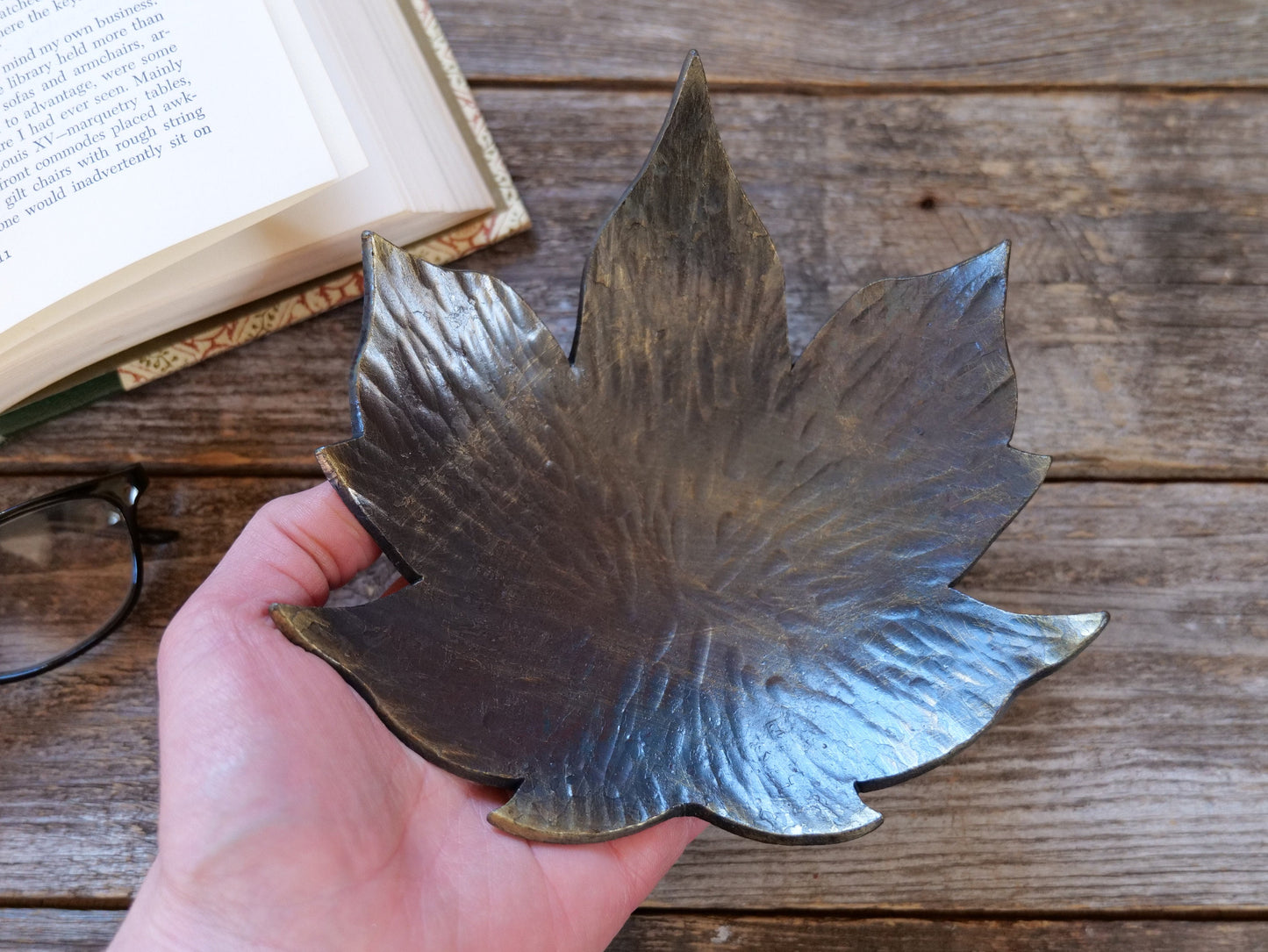 Hand Forged Maple Leaf Bowl * Blacksmith Made Leaf Spoon Rest * Maple Leaf Decor * Hammered Bowl * Handcrafted Steel Dish